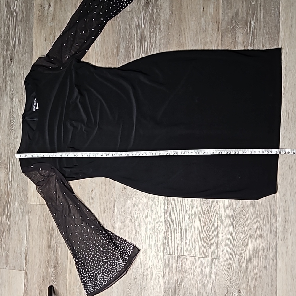 CACHET black midi dress with sheer sleeve embellishments size 8 - Picture 10 of 11
